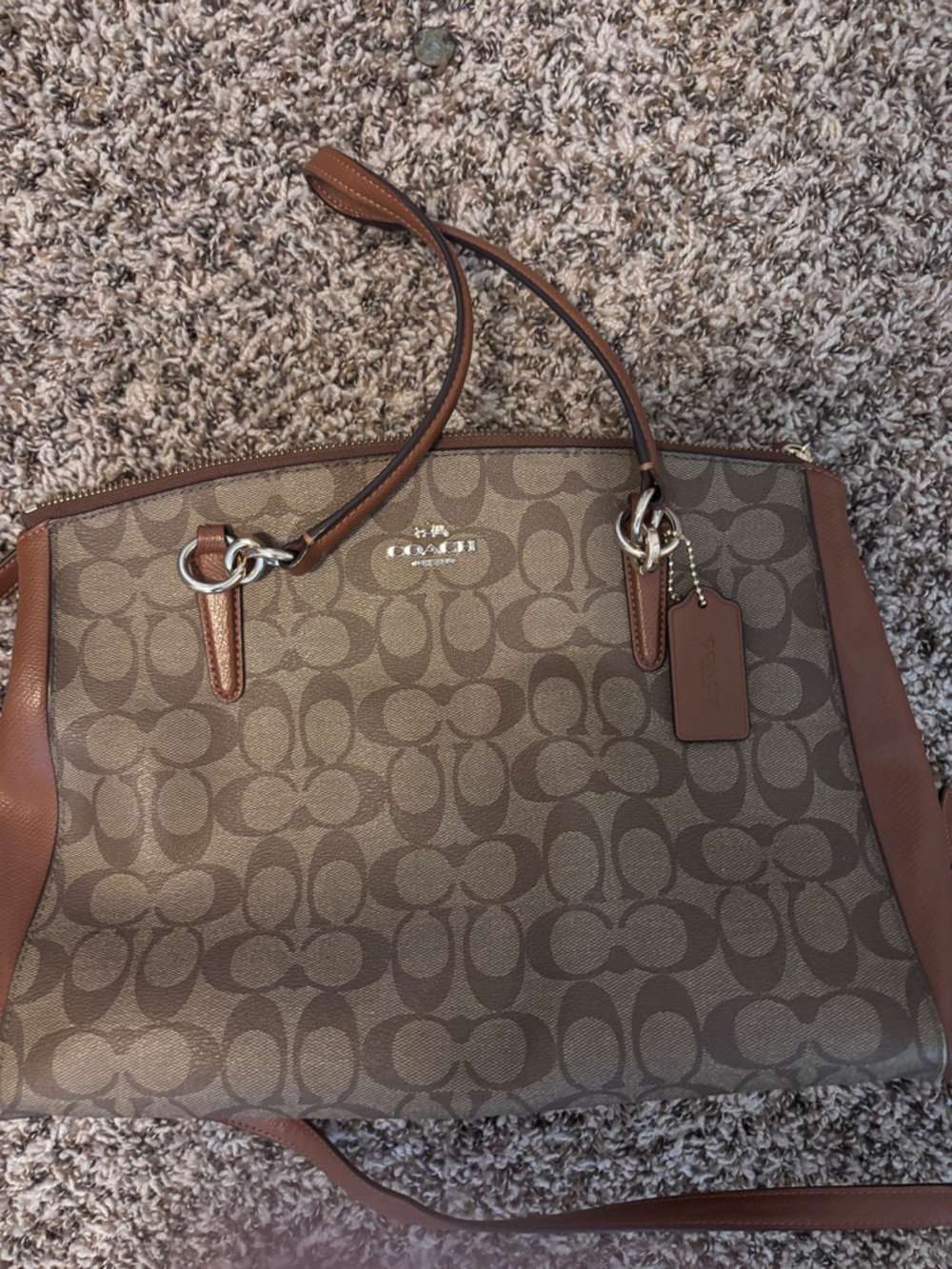 Coach Brown Signature Canvas Tote with Tan Leather Trim